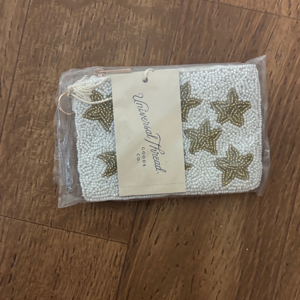 NWT Universal Thread Beaded Star Pouch - Gold and White